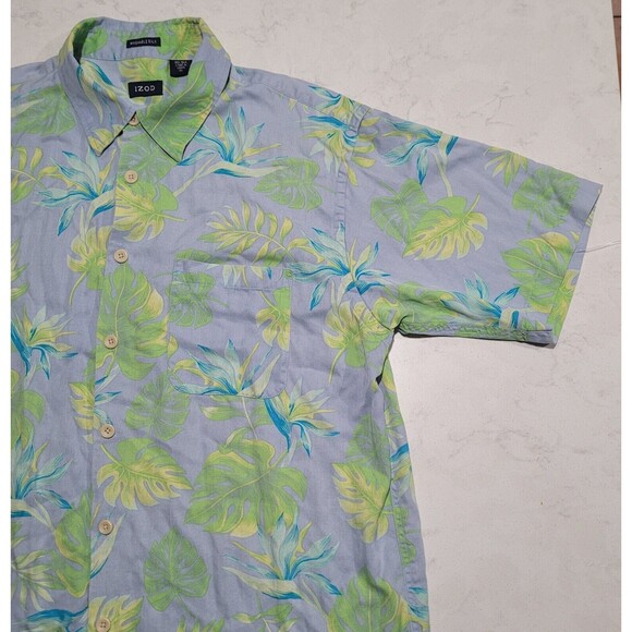 IZOD Hawaiian Shirt 100% Silk GRAY Green Islands Floral Tropical Camp XL NWOT - Picture 1 of 9